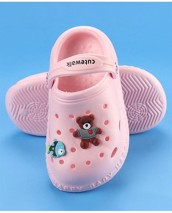 Cute Walk by Babyhug Slip On Clogs With Back Strap Closure & Appliques - Pink
