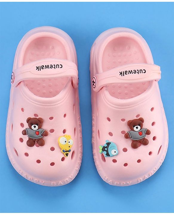 Cute Walk by Babyhug Slip On Clogs With Back Strap Closure & Appliques - Pink