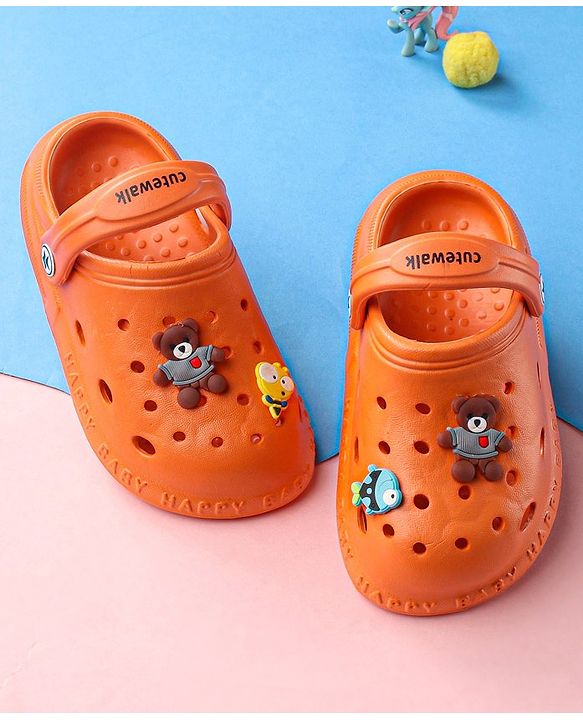 Cute Walk by Babyhug Slip On Clogs Teddy Bear Applique - Orange