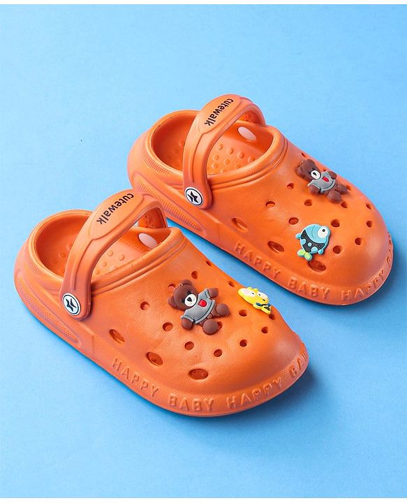Cute Walk by Babyhug Slip On Clogs Teddy Bear Applique - Orange