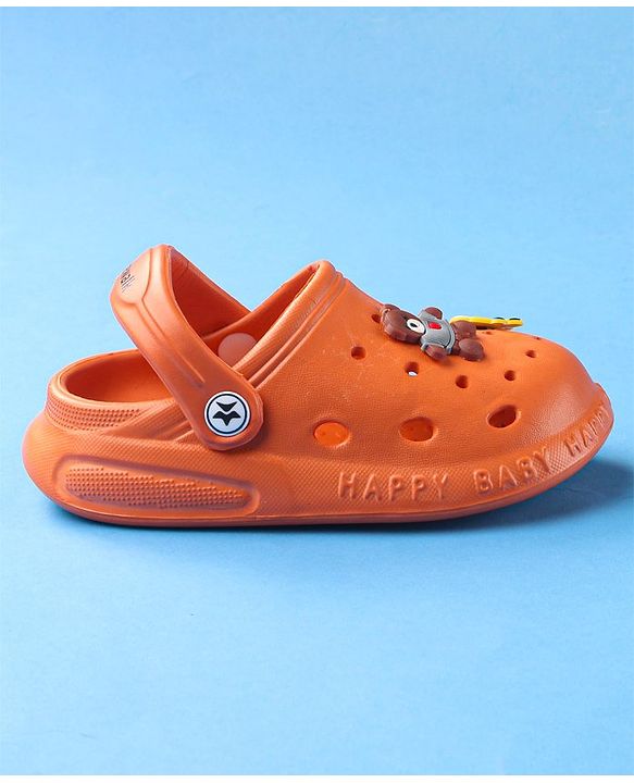 Cute Walk by Babyhug Slip On Clogs Teddy Bear Applique - Orange