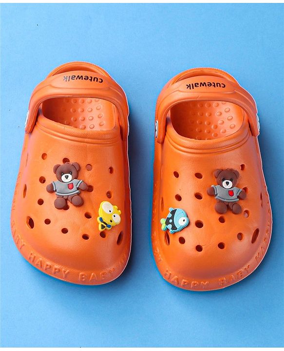 Cute Walk by Babyhug Slip On Clogs Teddy Bear Applique - Orange