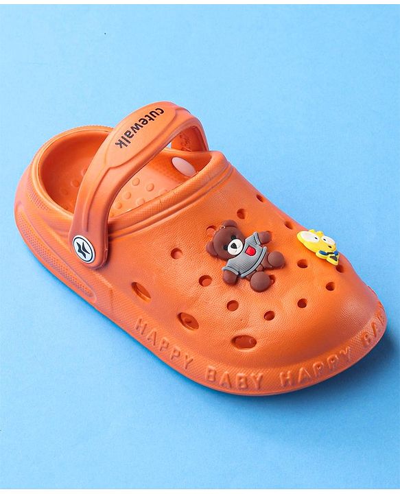 Cute Walk by Babyhug Slip On Clogs Teddy Bear Applique - Orange