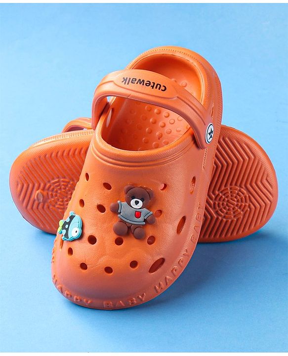 Cute Walk by Babyhug Slip On Clogs Teddy Bear Applique - Orange