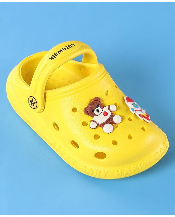 Cute Walk by Babyhug Clogs With Backstrap Closure Teddy & Rocket Applique -  Yellow