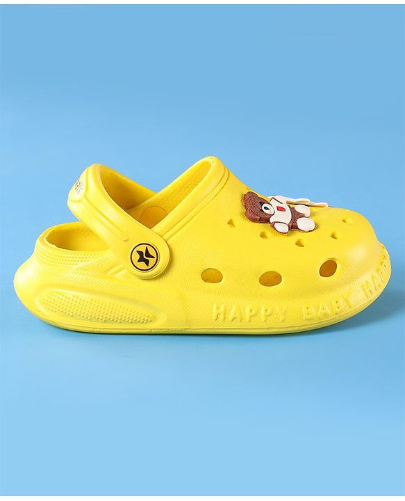 Cute Walk by Babyhug Clogs With Backstrap Closure Teddy & Rocket Applique -  Yellow