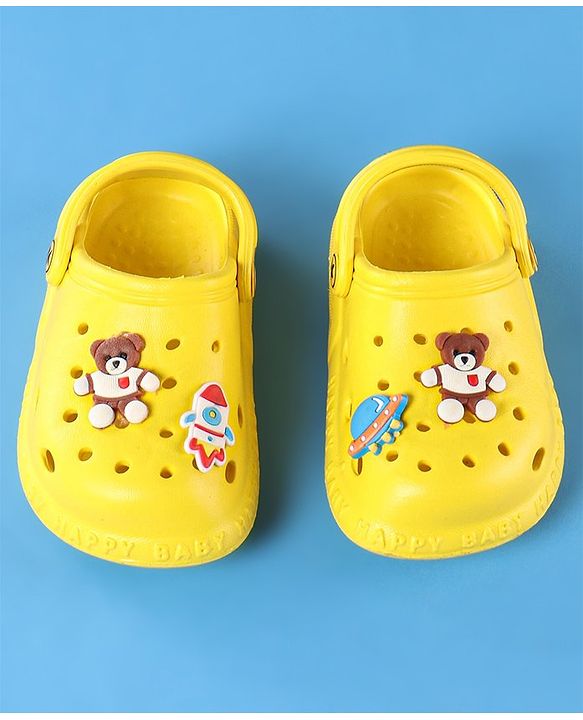 Cute Walk by Babyhug Clogs With Backstrap Closure Teddy & Rocket Applique -  Yellow