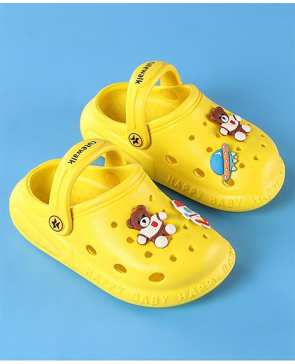 Cute Walk by Babyhug Clogs With Backstrap Closure Teddy & Rocket Applique -  Yellow