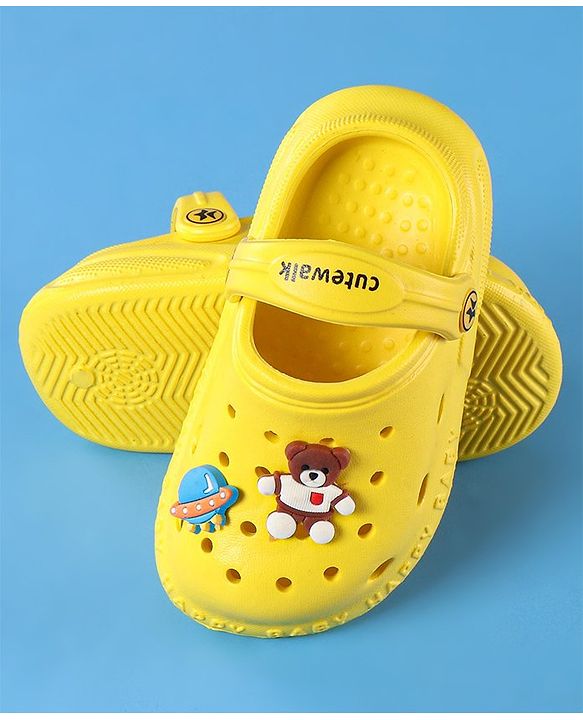 Cute Walk by Babyhug Clogs With Backstrap Closure Teddy & Rocket Applique -  Yellow