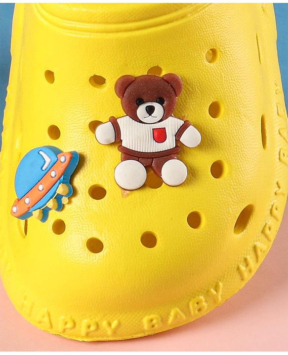 Cute Walk by Babyhug Clogs With Backstrap Closure Teddy & Rocket Applique -  Yellow