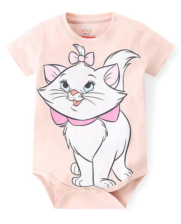 Babyhug Disney Interlock Cotton Knit Half Sleeves Onesies with Aristocat Marie Graphics Pack Of 3 - Multicolour