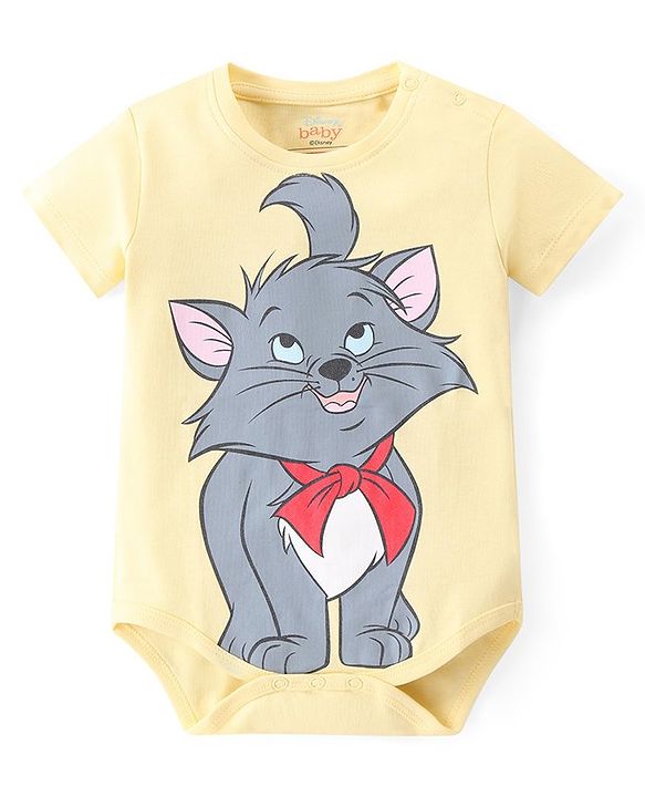 Babyhug Disney Interlock Cotton Knit Half Sleeves Onesies with Aristocat Marie Graphics Pack Of 3 - Multicolour