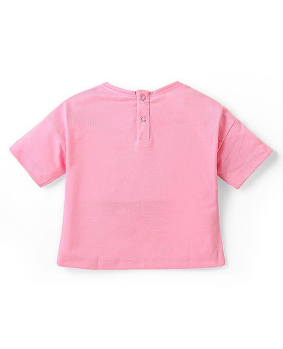 Babyhug Disney Cotton Knit Half Sleeves Top with Minnie Mouse Graphics - Pink