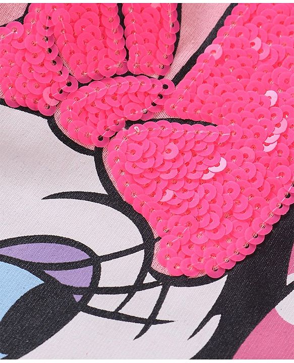 Babyhug Disney Cotton Knit Half Sleeves Oversize T-Shirt with Minnie Mouse Graphics and Sequins Detailing- Pink