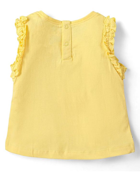 Babyhug Disney Cotton Knit Sleeveless Top with Frill Detailing & Aristocat Marie Graphics - Yellow