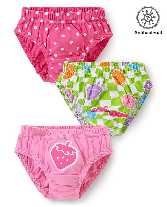 Babyhug 100% Cotton Single Jersey Anti Bacterial Panties  with Strawberry and Polka Dots Print Pack of 3 - Multicolor