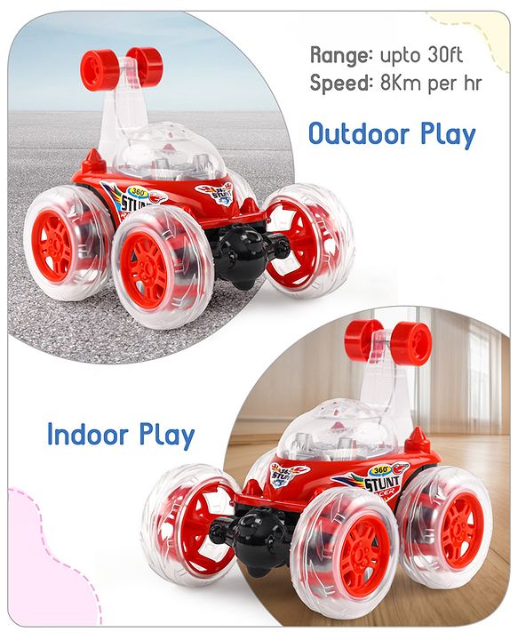 Babyhug Remote Control 360 Degree Twisting Stunt Red Car| 1:24 Scale Rechargeable Car with Lights| Gifting Car for 4 years + Kids| BIS Certified