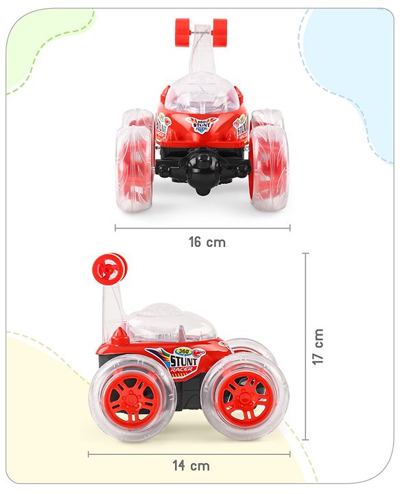 Babyhug Remote Control 360 Degree Twisting Stunt Red Car| 1:24 Scale Rechargeable Car with Lights| Gifting Car for 4 years + Kids| BIS Certified