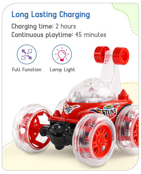 Babyhug Remote Control 360 Degree Twisting Stunt Red Car| 1:24 Scale Rechargeable Car with Lights| Gifting Car for 4 years + Kids| BIS Certified
