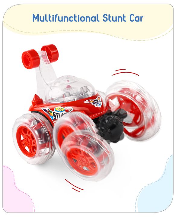 Babyhug Remote Control 360 Degree Twisting Stunt Red Car| 1:24 Scale Rechargeable Car with Lights| Gifting Car for 4 years + Kids| BIS Certified