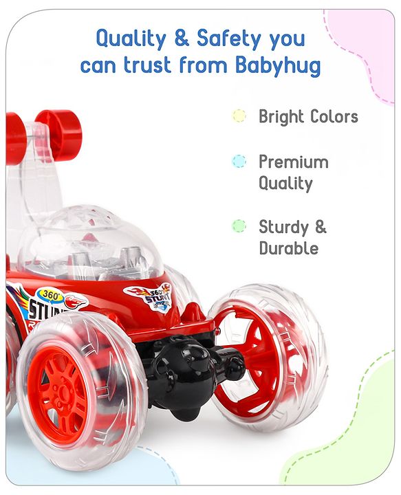 Babyhug Remote Control 360 Degree Twisting Stunt Red Car| 1:24 Scale Rechargeable Car with Lights| Gifting Car for 4 years + Kids| BIS Certified