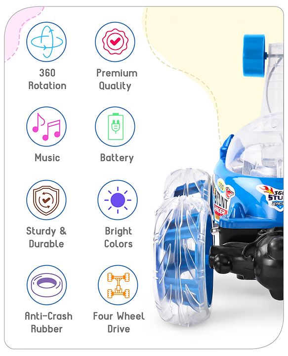 Babyhug Remote Control 360 Degree Twisting Stunt Red Car| 1:24 Scale Rechargeable Car with Lights| Gifting Car for 4 years + Kids| BIS Certified