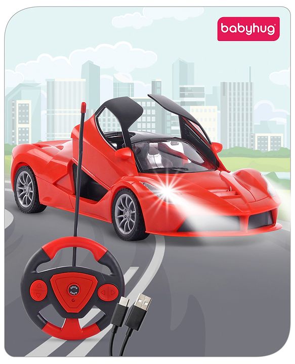 Babyhug Remote Control 1:16 Scale Openable Door Battery Operated Red Racing Car| USB-Cable Rechargeable Sports Car| High Speed Car with Long Lasting Battery and Bright LED Lights| BIS Certified| 3 Years+