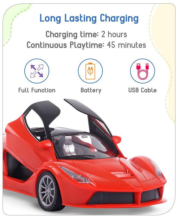Babyhug Remote Control 1:16 Scale Openable Door Battery Operated Red Racing Car| USB-Cable Rechargeable Sports Car| High Speed Car with Long Lasting Battery and Bright LED Lights| BIS Certified| 3 Years+