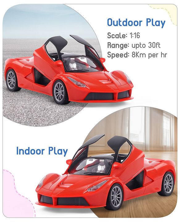 Babyhug Remote Control 1:16 Scale Openable Door Battery Operated Red Racing Car| USB-Cable Rechargeable Sports Car| High Speed Car with Long Lasting Battery and Bright LED Lights| BIS Certified| 3 Years+