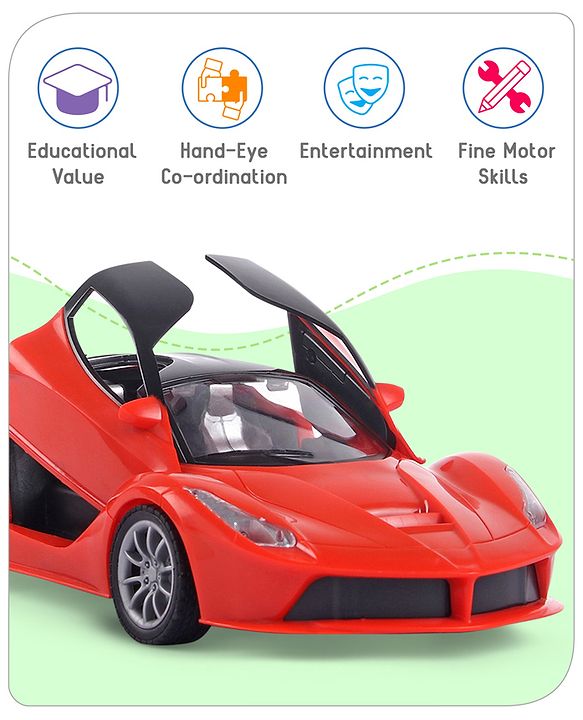 Babyhug Remote Control 1:16 Scale Openable Door Battery Operated Red Racing Car| USB-Cable Rechargeable Sports Car| High Speed Car with Long Lasting Battery and Bright LED Lights| BIS Certified| 3 Years+
