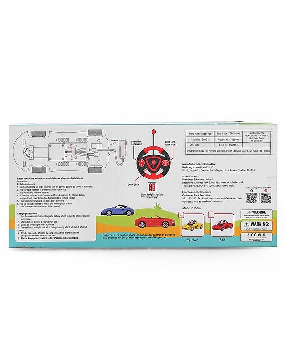 Babyhug Remote Control 1:16 Scale Openable Door Battery Operated Red Racing Car| USB-Cable Rechargeable Sports Car| High Speed Car with Long Lasting Battery and Bright LED Lights| BIS Certified| 3 Years+