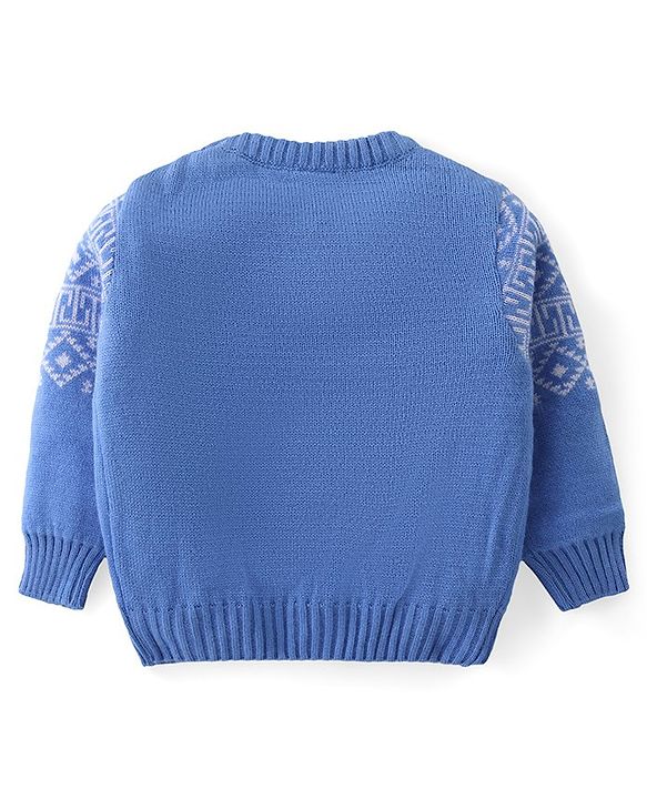 Babyhug Knit Full Sleeves Sweater Set with Aztec Design - Light Blue