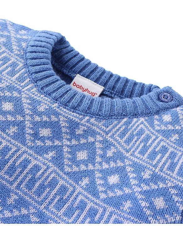 Babyhug Knit Full Sleeves Sweater Set with Aztec Design - Light Blue