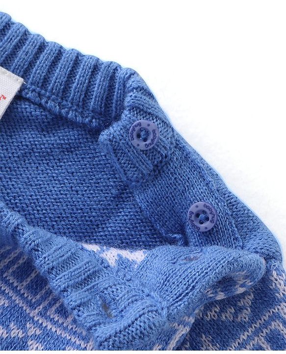 Babyhug Knit Full Sleeves Sweater Set with Aztec Design - Light Blue