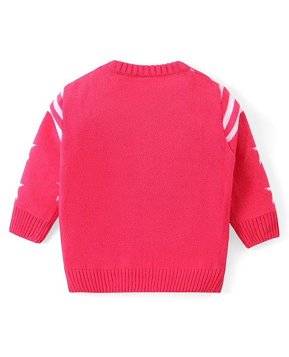 Babyhug Knitted Full Sleeves Sweater Set with Star & Striped Design - Dark Pink
