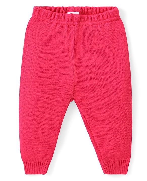 Babyhug Knitted Full Sleeves Sweater Set with Star & Striped Design - Dark Pink