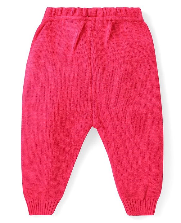 Babyhug Knitted Full Sleeves Sweater Set with Star & Striped Design - Dark Pink