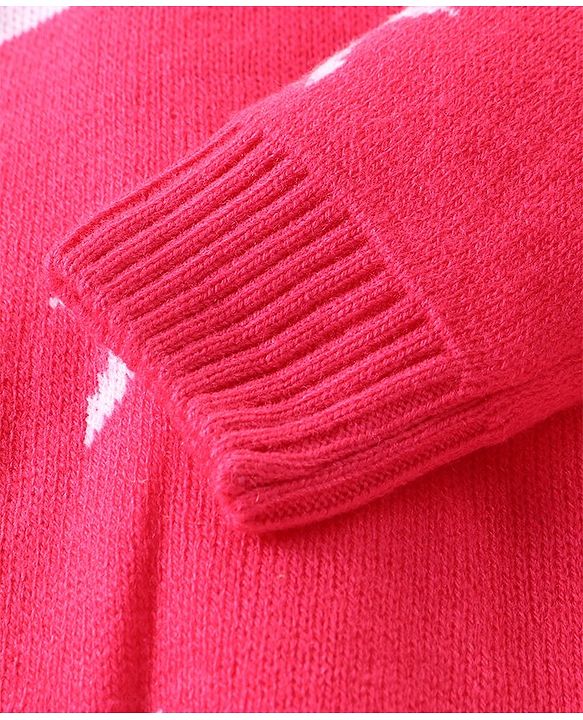Babyhug Knitted Full Sleeves Sweater Set with Star & Striped Design - Dark Pink