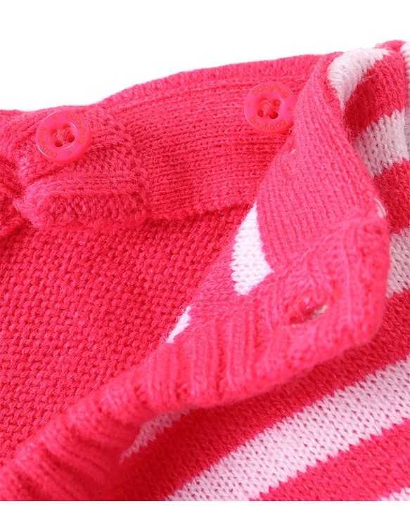 Babyhug Knitted Full Sleeves Sweater Set with Star & Striped Design - Dark Pink