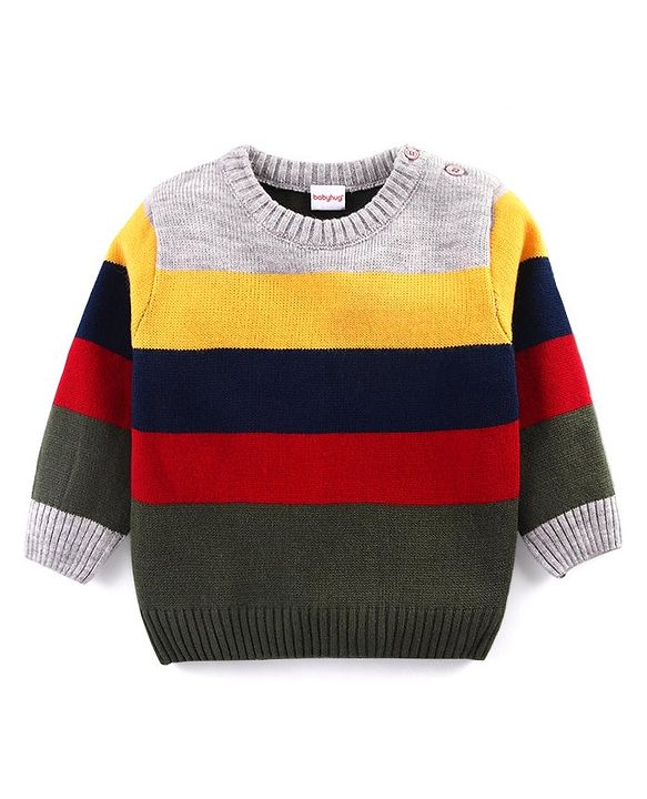 Babyhug Knitted Full Sleeved Pullover Striped Sweater Set - Multicolour