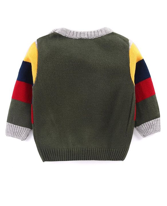 Babyhug Knitted Full Sleeved Pullover Striped Sweater Set - Multicolour
