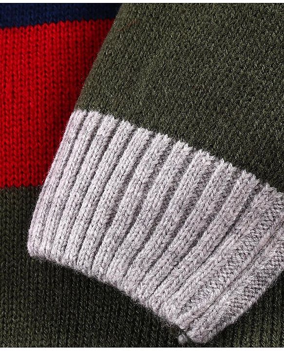 Babyhug Knitted Full Sleeved Pullover Striped Sweater Set - Multicolour