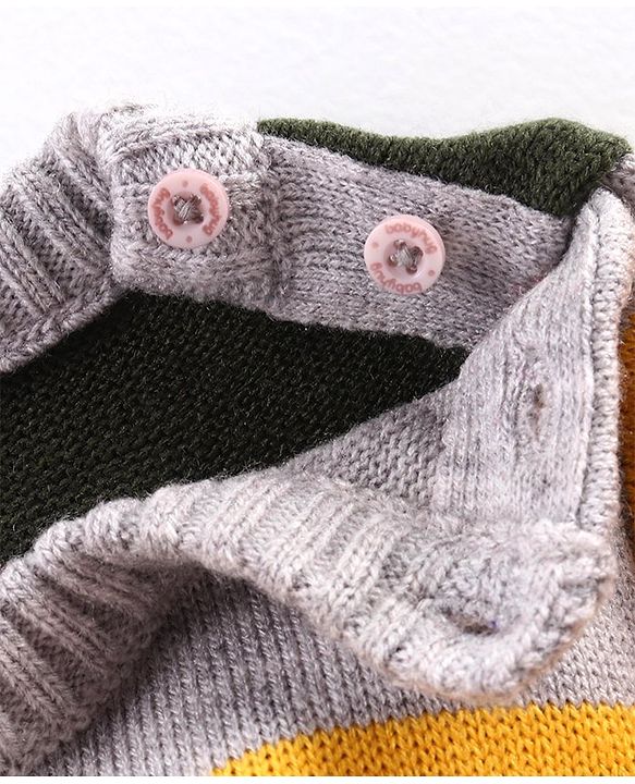 Babyhug Knitted Full Sleeved Pullover Striped Sweater Set - Multicolour