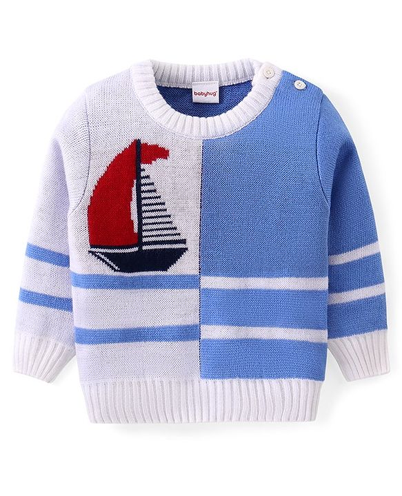 Babyhug Knitted Full Sleeves Sweater Set with Boat Design - Multicolour