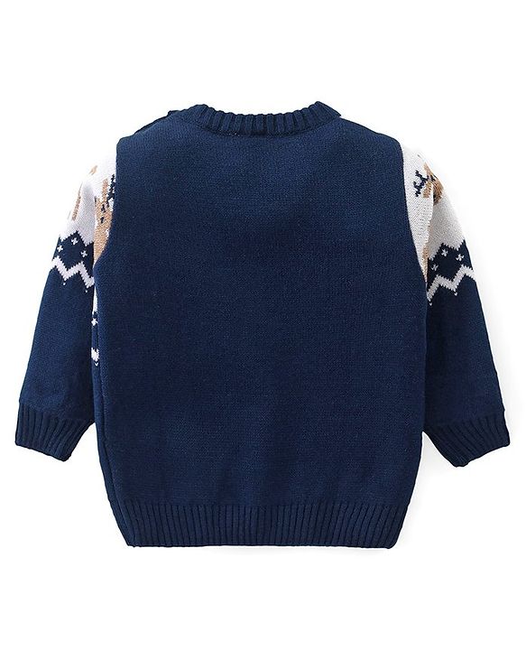 Babyhug Knitted Full Sleeves Sweater Set with Reindeer Design - Navy Blue