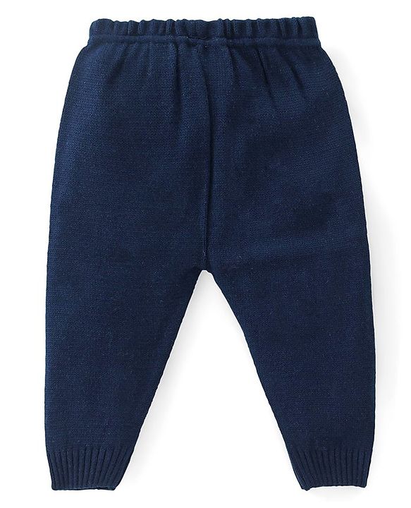 Babyhug Knitted Full Sleeves Sweater Set with Reindeer Design - Navy Blue
