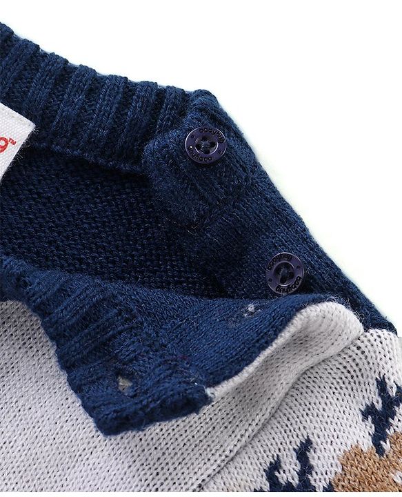Babyhug Knitted Full Sleeves Sweater Set with Reindeer Design - Navy Blue