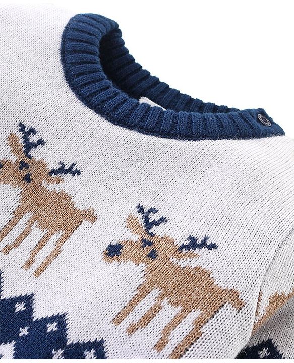 Babyhug Knitted Full Sleeves Sweater Set with Reindeer Design - Navy Blue