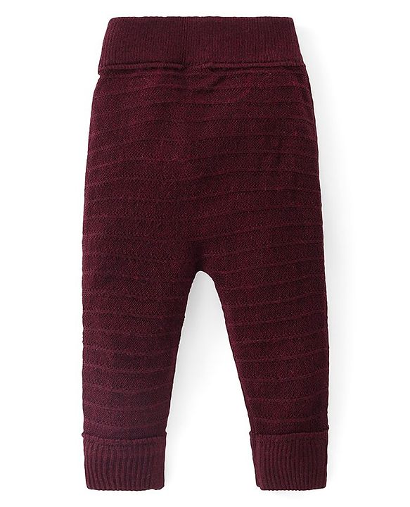Babyhug Full Length Fleece & Sweater Knit  Woollen Pant with Text Embroidery Solid Colour - Red