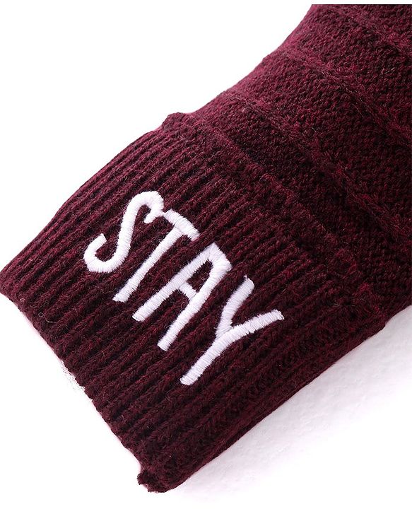 Babyhug Full Length Fleece & Sweater Knit  Woollen Pant with Text Embroidery Solid Colour - Red